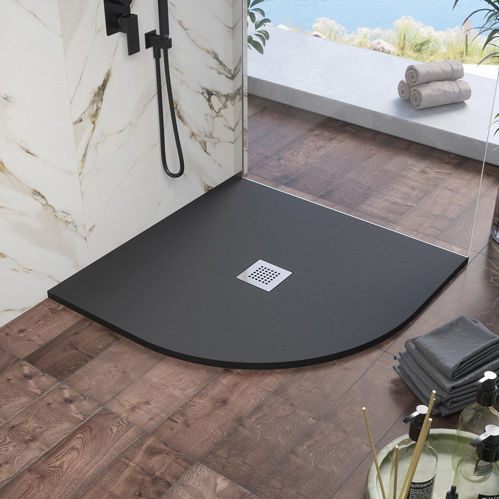 Piatto doccia semicircolare 80x80cm in marmoresina nero effetto pietra | Kos