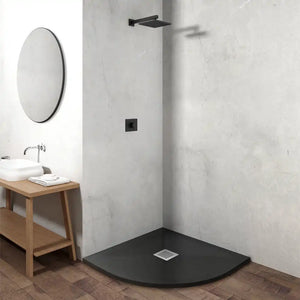 Piatto doccia semicircolare 80x80cm effetto pietra nero antracite in marmoresina e gel coat | Messapia