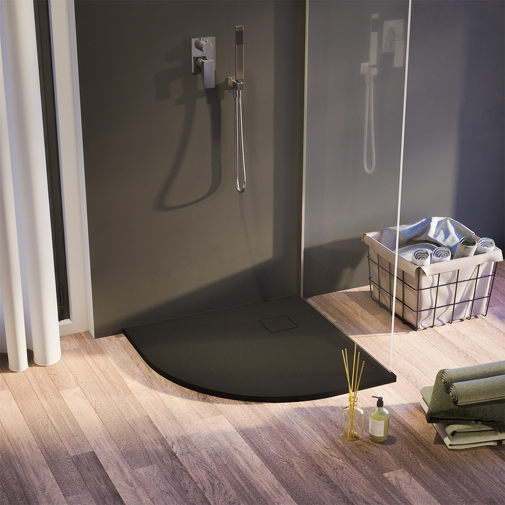 Piatto doccia 80x80 cm semicircolare colore nero effetto pietra | Samos