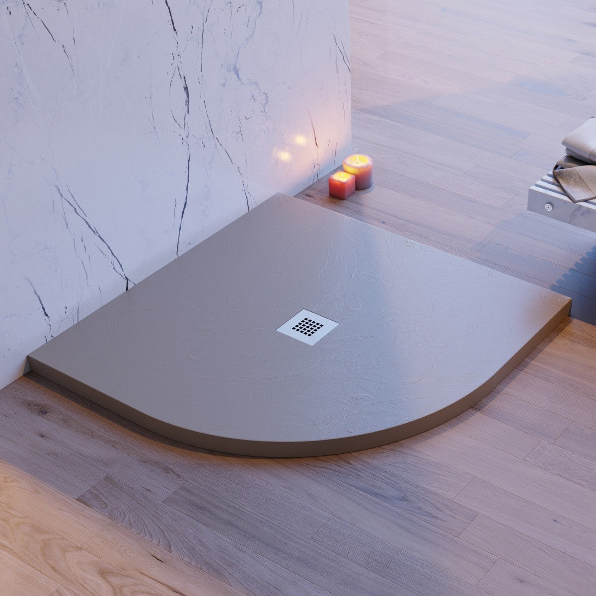 Piatto doccia semicircolare tortora effetto pietra cemento, misura 90x90