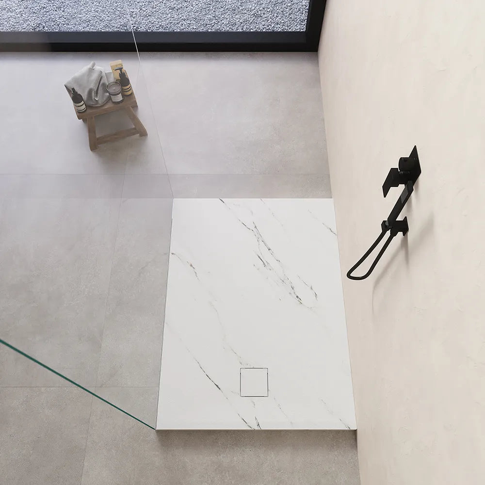 Piatto doccia 80x140 cm colore marmo calacatta bianco effetto pietra | Samos