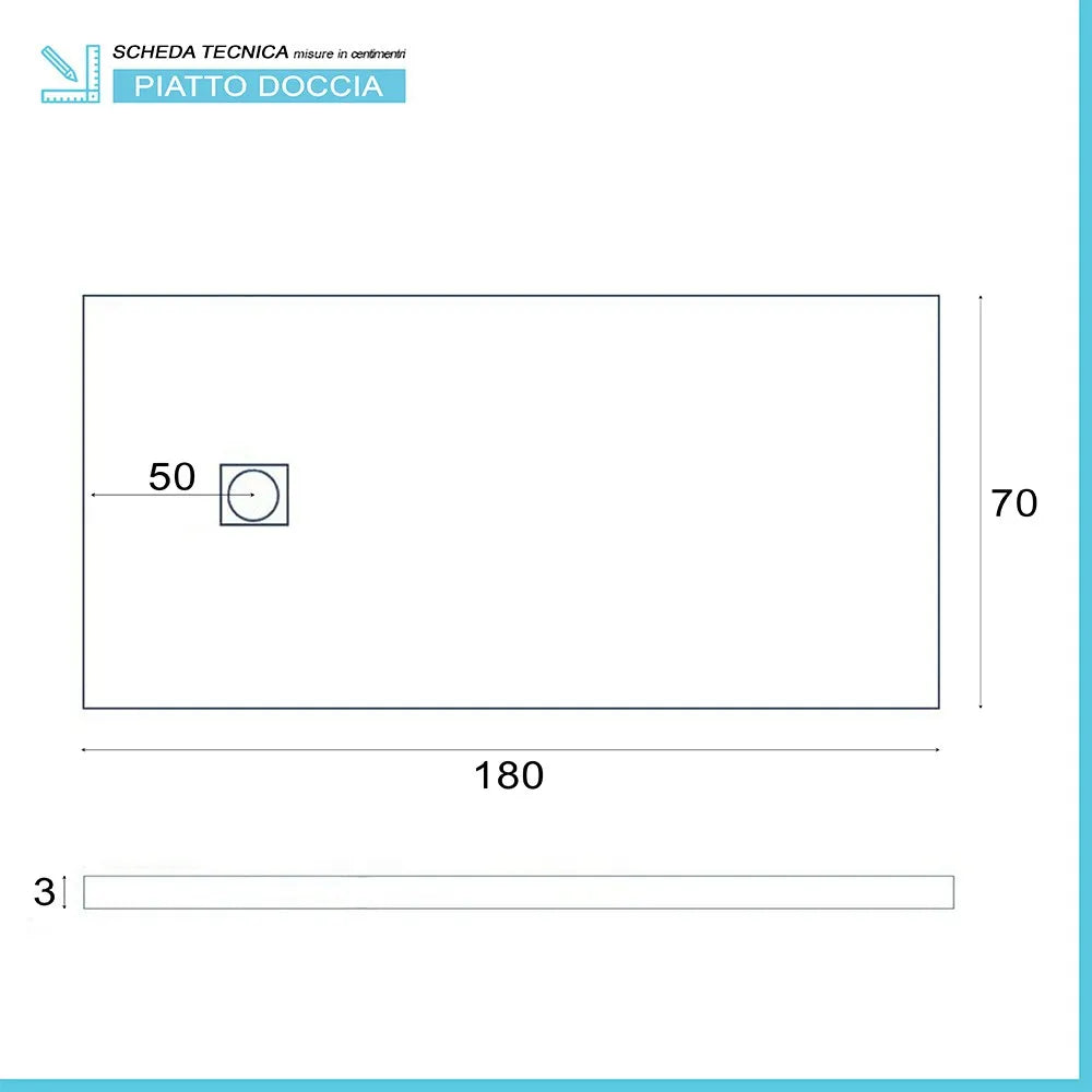 Piatto doccia su misura 70x180 Karen in resina bianco effetto pietra