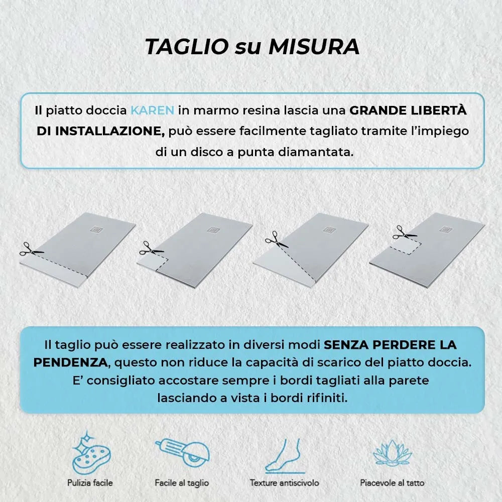 Piatto doccia su misura 80x80 Karen in resina effetto pietra grigio