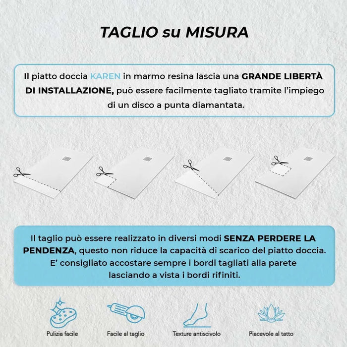 Piatto doccia su misura 90x120 Karen in resina bianco effetto pietra