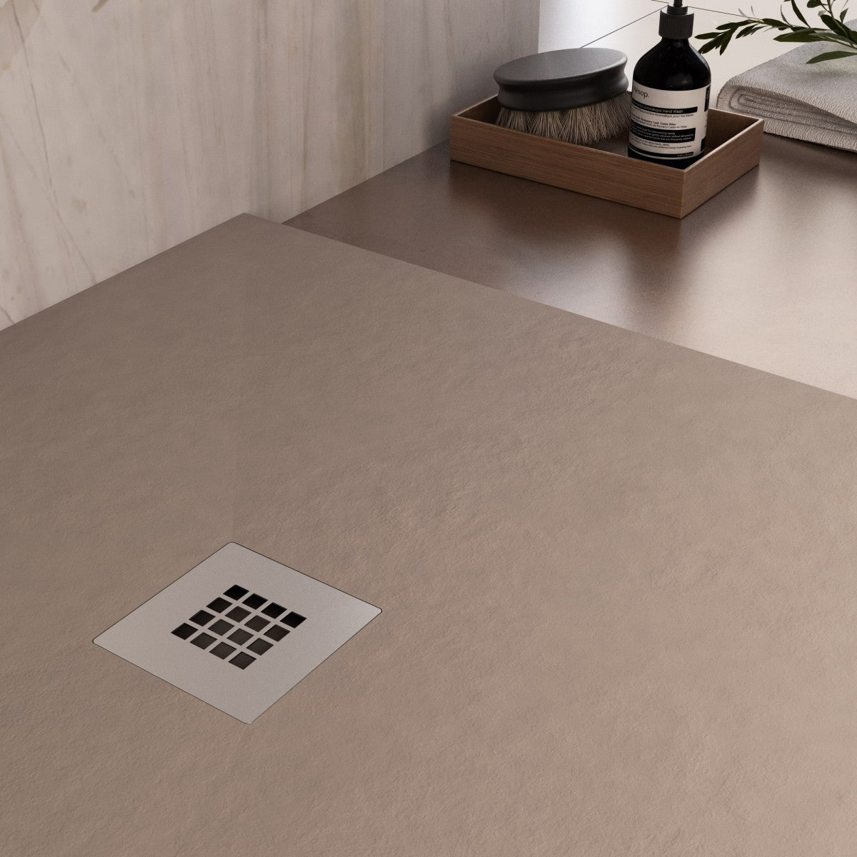 Piatto doccia tortora in marmoresina con griglia inox e piletta gratis - star plus, misura 80x80