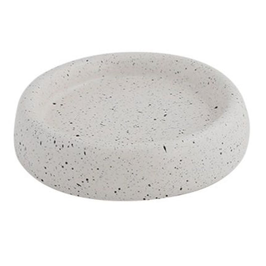 Trade Shop - Piatto Piattino Porta Sapone Bagno Tondo Ceramica Bianco Effetto Pietra Granito 87807         
