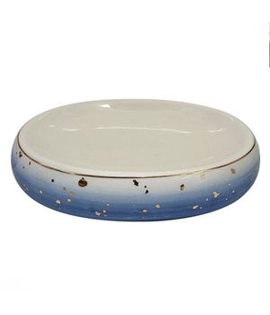 Piatto Piattino Porta Sapone Saponetta Bagno In Ceramica Bianco Blu Arredo 79968         