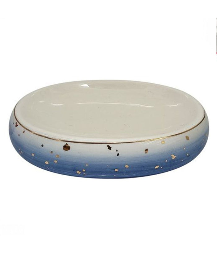 Piatto Piattino Porta Sapone Saponetta Bagno In Ceramica Bianco Blu Arredo 79968         