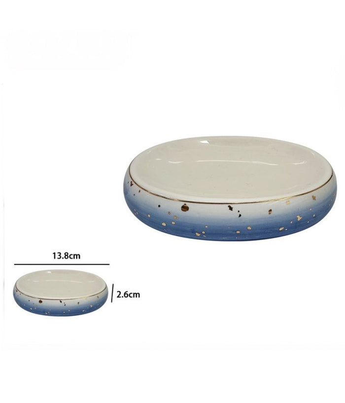 Piatto Piattino Porta Sapone Saponetta Bagno In Ceramica Bianco Blu Arredo 79968         