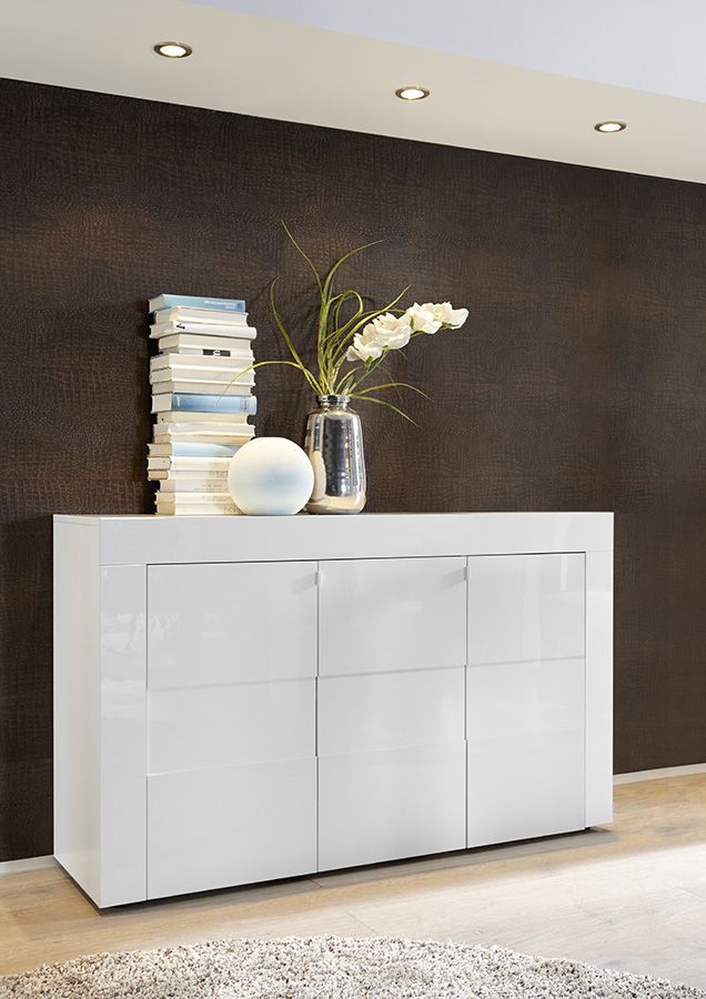 Credenza Moderna, Madia di Design, 3 ante, Bianco Lucido, .