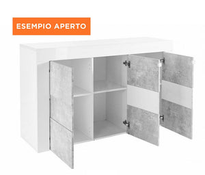 Credenza Moderna, Madia di Design, 3 ante, Bianco Lucido, .