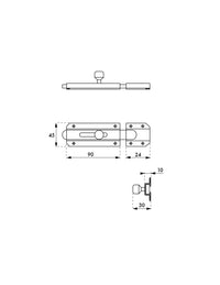 Chiavistello 90 mm, catenaccio scorrevole piatto, acciaio, laccato marrone - THIRARD