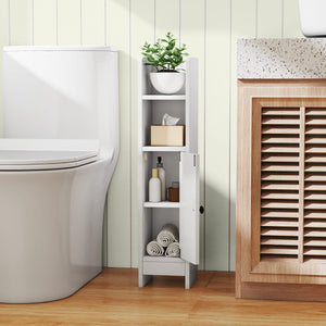 Piccolo mobile da terra per angoli con porta e ripiani regolabili-Ripostiglio da bagno per porta carta igienica Bianco