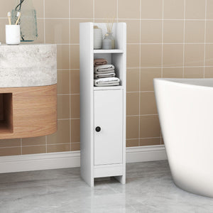 Piccolo mobile da terra per angoli con porta e ripiani regolabili-Ripostiglio da bagno per porta carta igienica Bianco