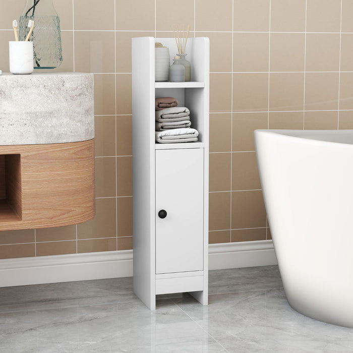 Piccolo mobile da terra per angoli con porta e ripiani regolabili-Ripostiglio da bagno per porta carta igienica Bianco