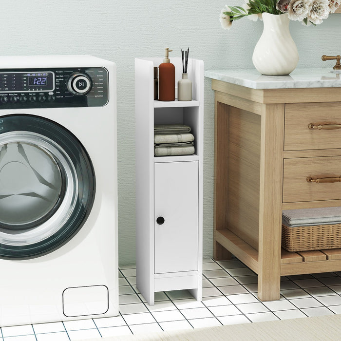 Piccolo mobile da terra per angoli con porta e ripiani regolabili-Ripostiglio da bagno per porta carta igienica Bianco