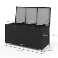Baule da Giardino in Rattan PE con Ruote e Maniglia Laterale, 121x57x67cm, Nero