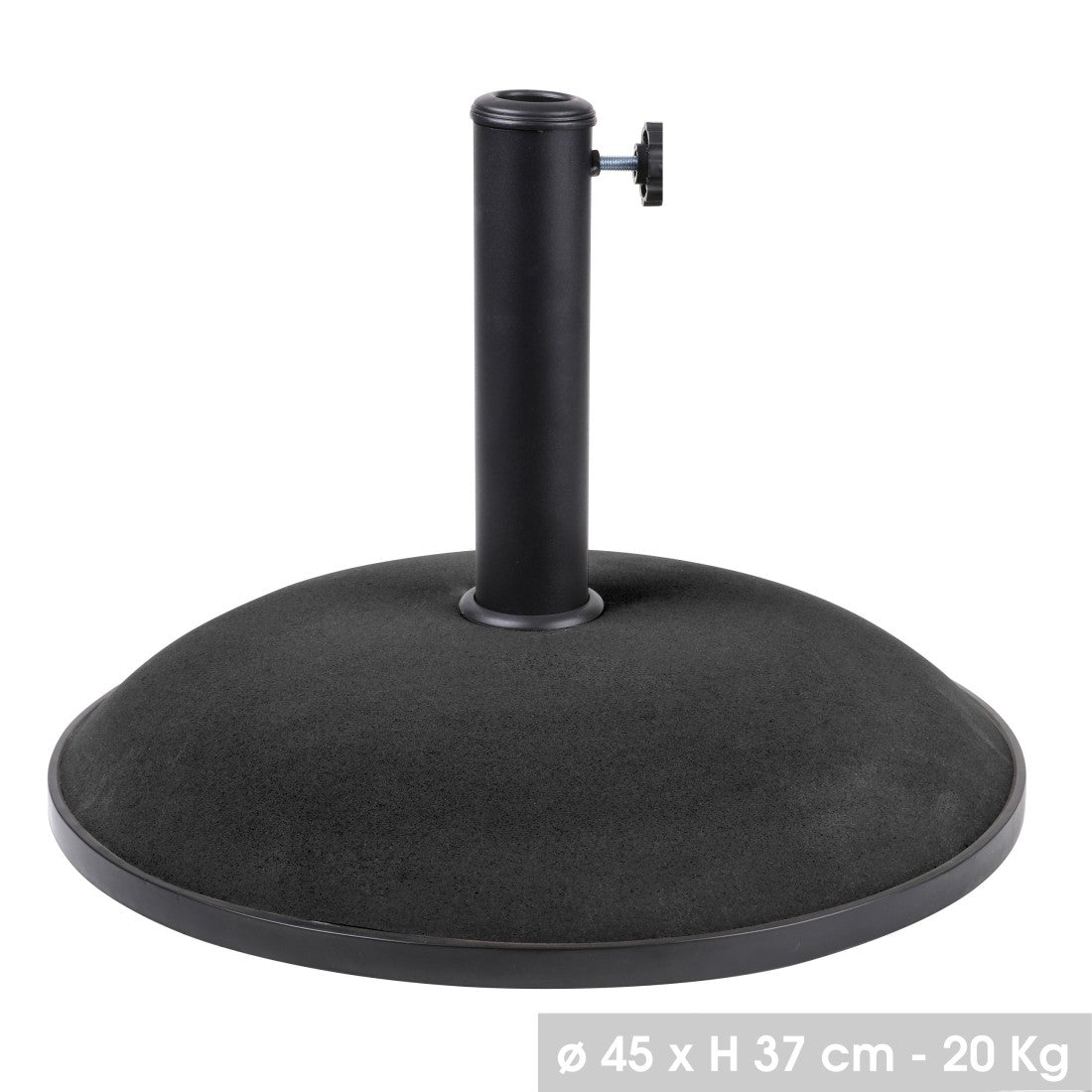 Base per ombrellone in cemento grigio scuro 20 kg - Dimensioni 45x37 cm, diametro interno 35/38/48 mm