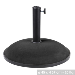 Base per ombrellone in cemento grigio scuro 20 kg - Dimensioni 45x37 cm, diametro interno 35/38/48 mm