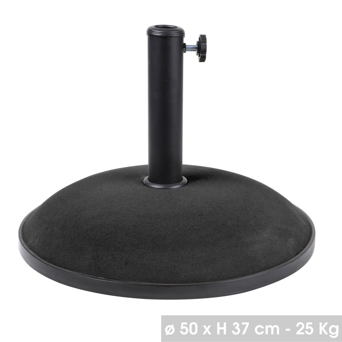 Base per ombrellone in cemento nero 25 kg – Dimensioni 50x37 cm, diametro interno 35/38/48 mm