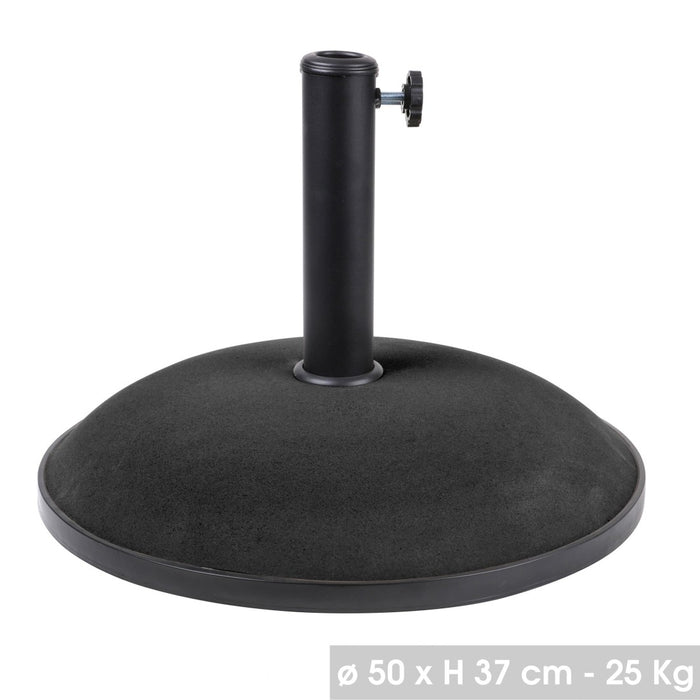 Base per ombrellone in cemento nero 25 kg – Dimensioni 50x37 cm, diametro interno 35/38/48 mm