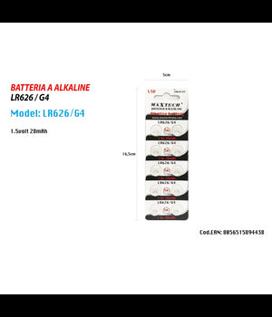 Pile Batteria Alkaline Lr626/g4 1.5v 28mah A Bottone Orologi Telecomandi Maxtech         