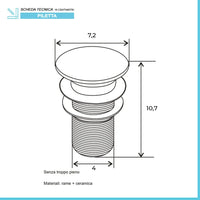 Piletta click clack con tappo nero lucido in ceramica senza troppopieno