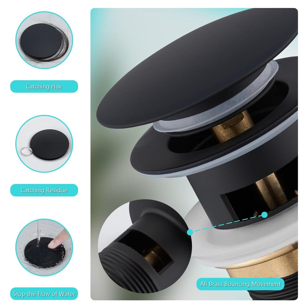 Trade Shop - Piletta Click Clack Lavabo Lavandino Universale 1/4" Pop Up Tappo Di Scarico Nero 59606         