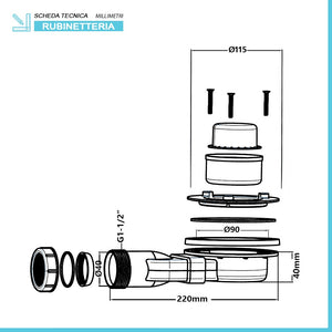 Piletta di scarico per piatti doccia slim con coperchio ispezionabile