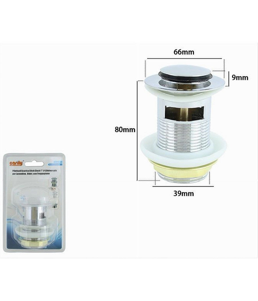 Piletta Di Scarico Universale 1/4" Lavandino Pop-up Tappo A Pressione 85mm 59600         
