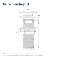 Piletta di scarico click-clack universale per lavabo con troppo pieno in ottone cromato corpo 120 mm | Noana