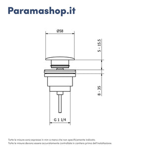 Piletta di scarico click-clack universale per lavabi e bidet nickel spazzolato con vite | Nurek