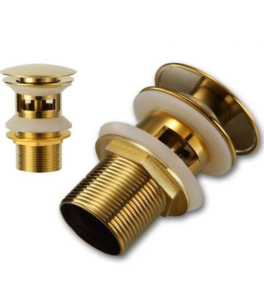 Trade Shop - Piletta Universale Scarico Lavabo Bide Click Clack Tappo Popup Colore Oro Dorata -