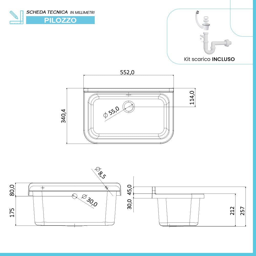 Pilozzo a muro 55x34 cm per esterno in resina bianca marmorizzata