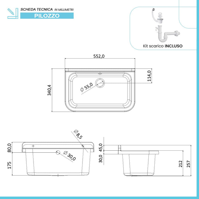 Pilozzo a muro 55x34 cm per esterno in resina bianca marmorizzata