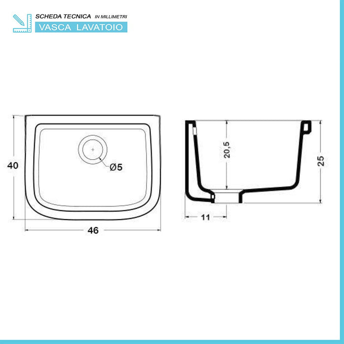 Pilozzo lavanderia sospeso 46x40 cm in ceramica bianco per interno ed esterno