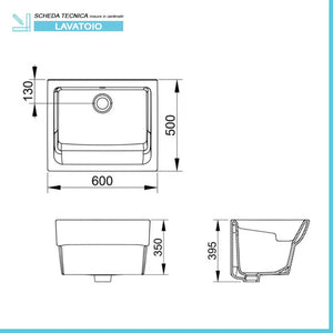 Pilozzo lavatoio 60x50 cm da appoggio in ceramica modello Messico