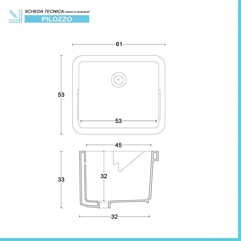 Pilozzo lavatoio 60x50 cm in ceramica da installare in appoggio