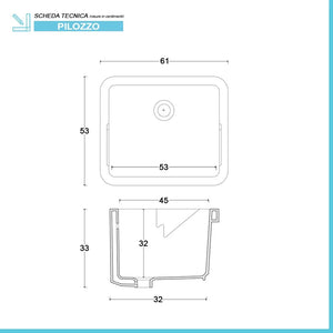 Pilozzo lavatoio 60x50 cm in ceramica da installare in appoggio