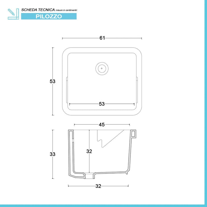 Pilozzo lavatoio 60x50 cm in ceramica da installare in appoggio