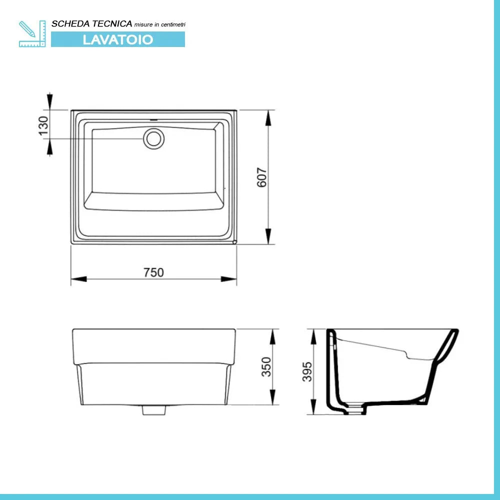 Pilozzo lavatoio 75x61 cm da appoggio in ceramica modello Messico