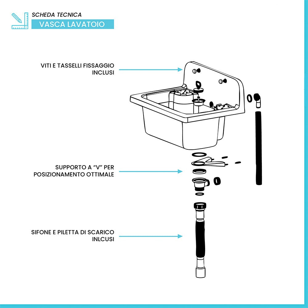Pilozzo maxi a muro 56 cm in resina bianca con portasapone e kit di scarico