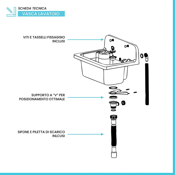 Pilozzo maxi a muro 56 cm in resina bianca con portasapone e kit di scarico