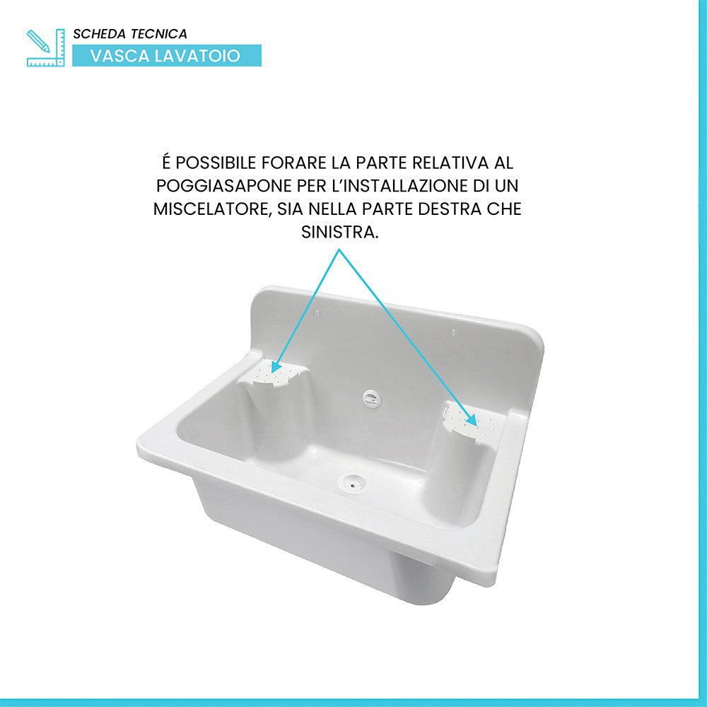 Pilozzo maxi a muro 56 cm in resina bianca con portasapone e kit di scarico