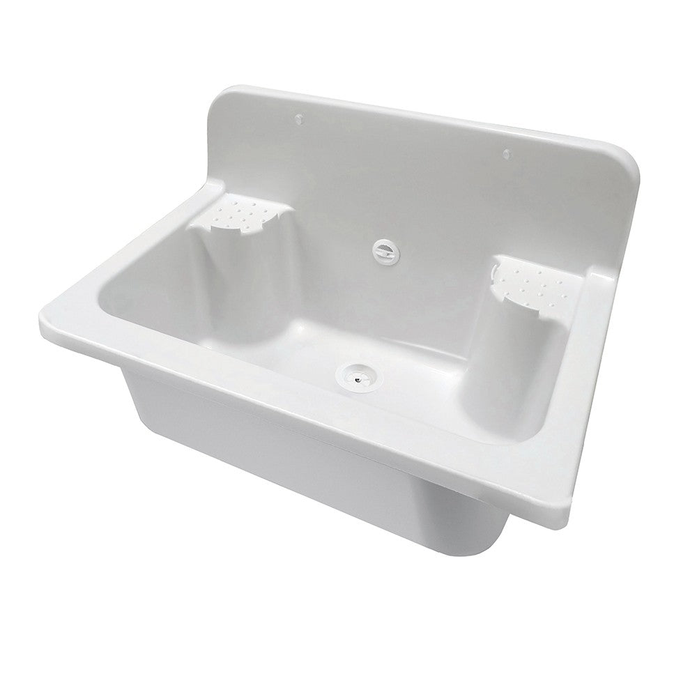 Pilozzo maxi a muro 56 cm in resina bianca con portasapone e kit di scarico