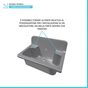 Pilozzo maxi a muro 56 cm in resina grigia con portasapone e kit di scarico