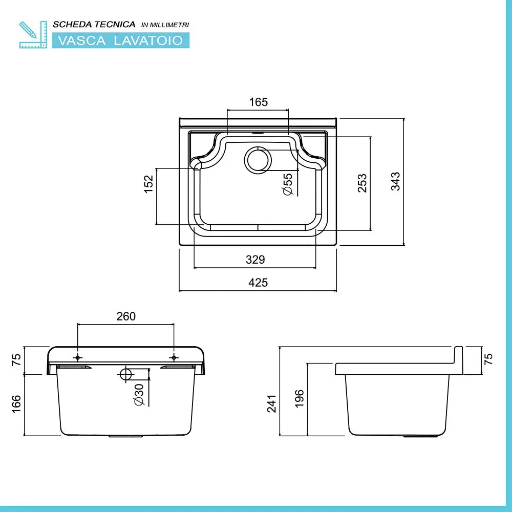 Pilozzo salvaspazio a muro 42x34 cm in plastica grigia scarico incluso