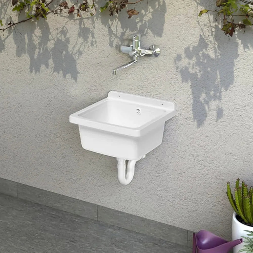 Pilozzo sospeso 40x40 cm in resina bianca con kit di scarico