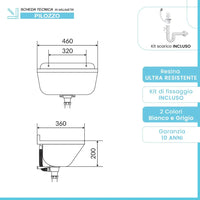 Pilozzo sospeso 46x36 in resina bianco pietra con fissaggi e scarico