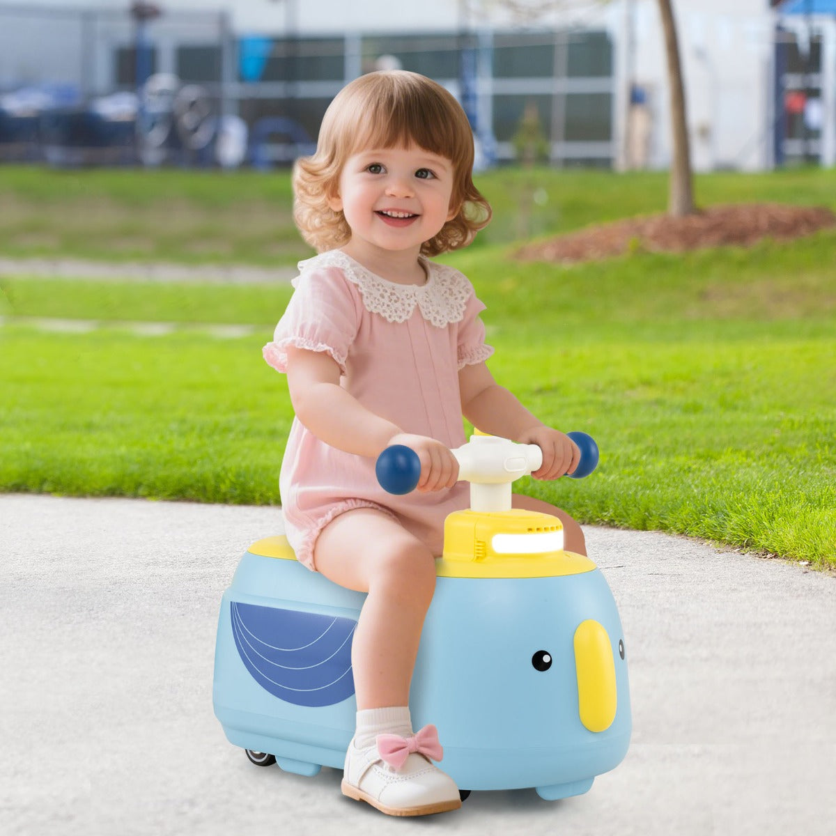 Pinguino cavalcabile per interno ed esterno spazio sotto il sedile e ruote con luci, Giocattolo cavalcabile per bambini Blu-Biciclette e tricicli